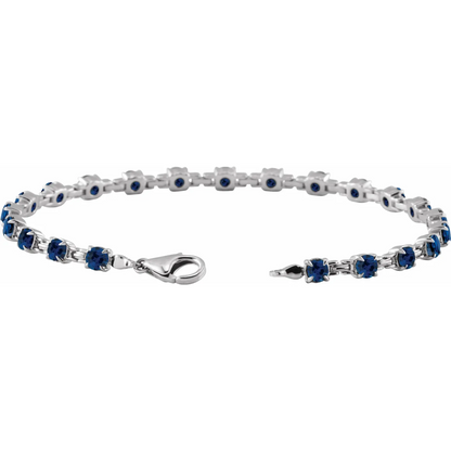 14K White Lab-Grown Blue Sapphire 7 1/4" Line Bracelet