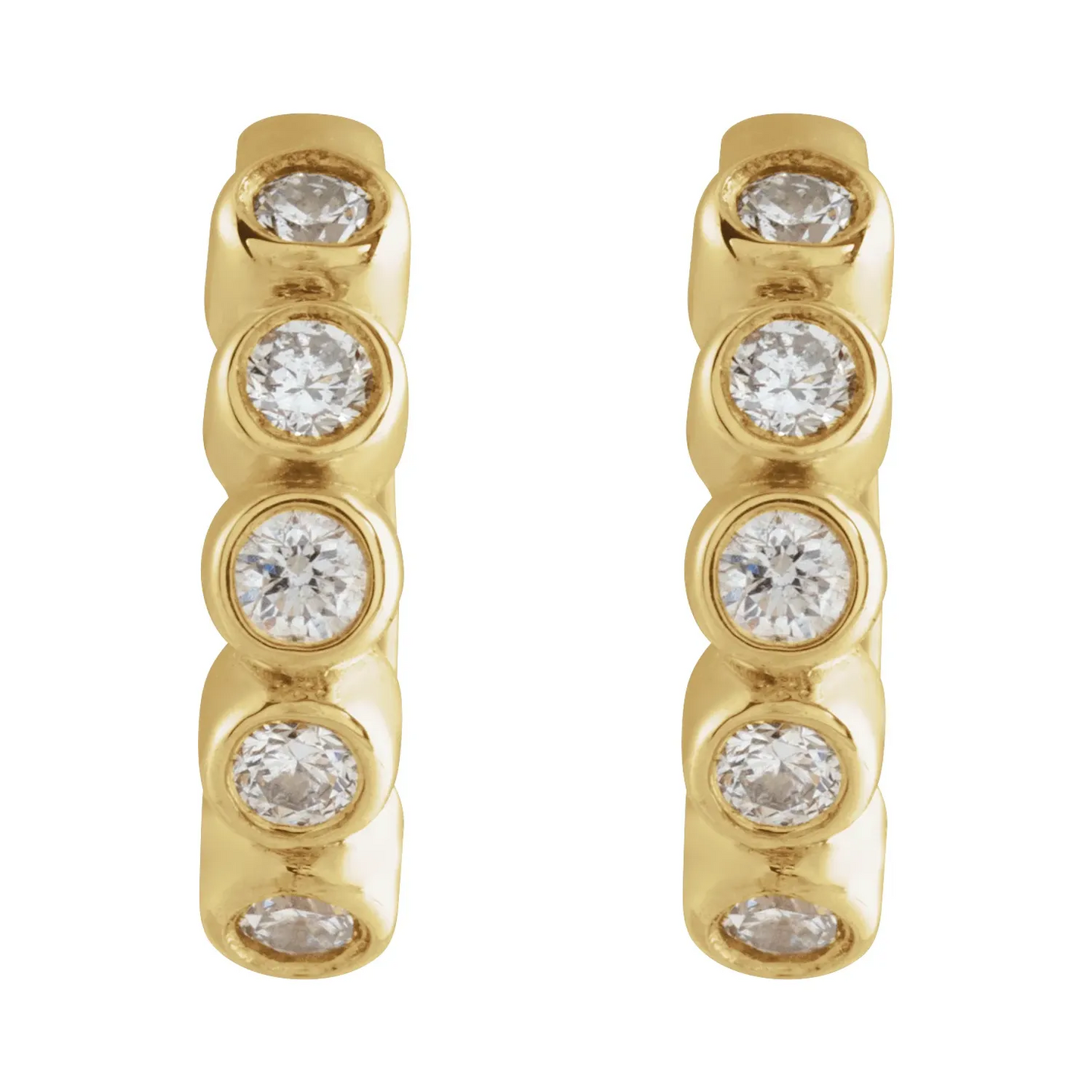 14K 1/8 CTW Natural Diamond 10.25 mm Hinged Hoop Earrings