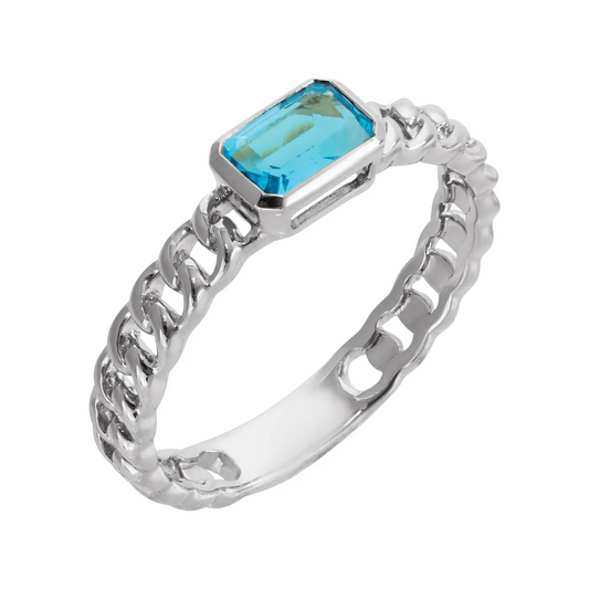 14K White Natural Sky Blue Topaz Ring