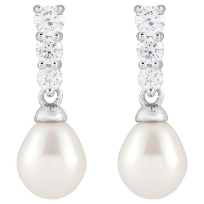 Rhodium-Plated Sterling Silver Cultured White Freshwater Pearl & Imitation White