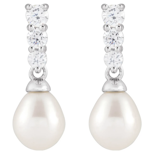 Rhodium-Plated Sterling Silver Cultured White Freshwater Pearl & Imitation White