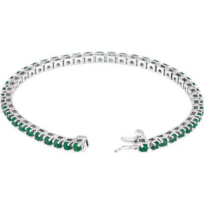 14K White Natural Emerald Line 7" Bracelet