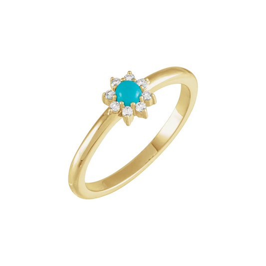14K Yellow Natural Turquoise & .07 CTW Natural Diamond Halo-Style Ring
