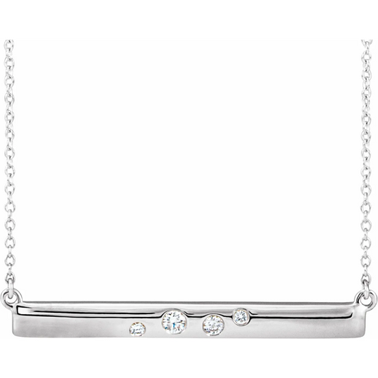 14K White 1/10 CTW Natural Diamond Bar 16-18" Necklace