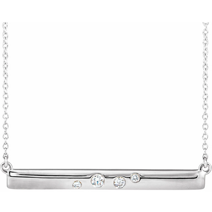 14K White 1/10 CTW Natural Diamond Bar 16-18" Necklace