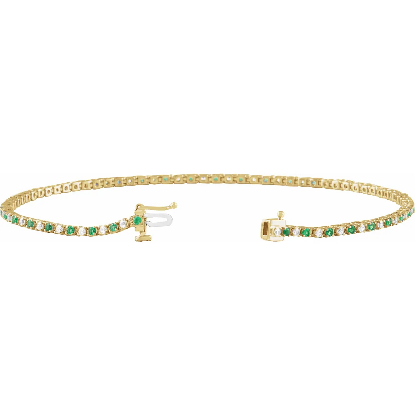 14K Yellow Natural Emerald & 5/8 CTW Natural Diamond Line 7 1/4" Bracelet