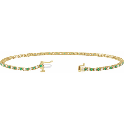 14K Yellow Natural Emerald & 5/8 CTW Natural Diamond Line 7 1/4" Bracelet