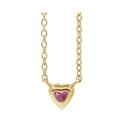 14K Yellow Natural Pink Tourmaline Heart 16-18" Necklace