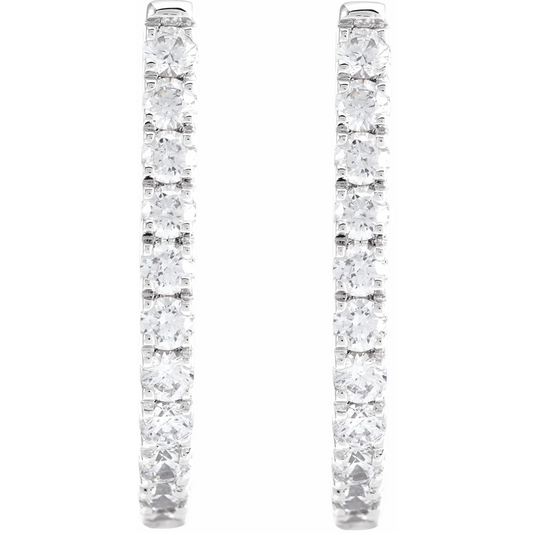 14K White 3/4 CTW Lab-Grown Diamond Hoop Earrings