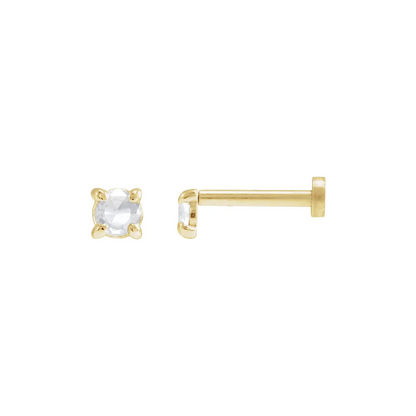 14K Yellow .06 CT Rose-Cut Natural Diamond Press Fit Back Stud Earring