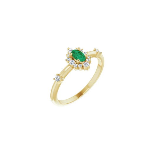 14K Yellow Natural Emerald & 1/6 CTW Natural Diamond Halo-Style Ring