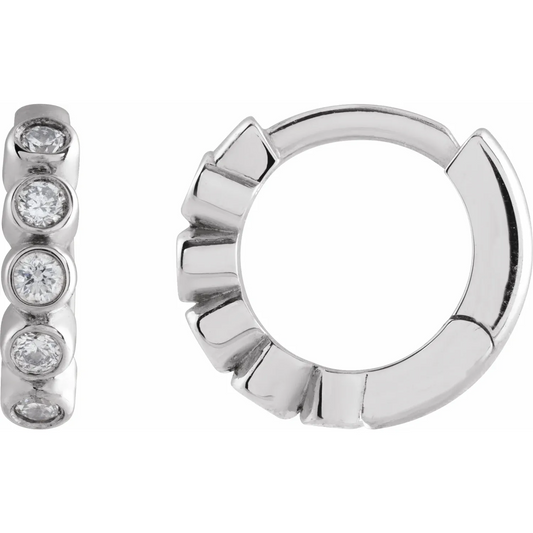 14K 1/8 CTW Natural Diamond 10.25 mm Hinged Hoop Earrings