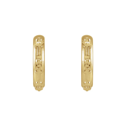 14K Yellow Rosary Huggie Earrings