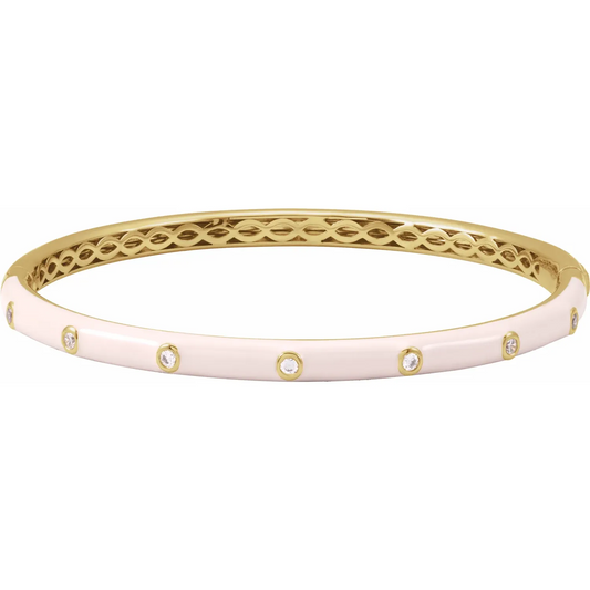 14K Yellow 1/5 CTW Natural Diamond & Pink Enamel 7" Bangle Bracelet