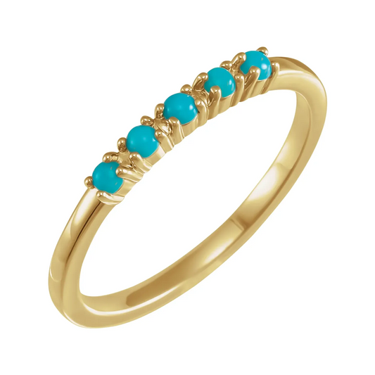 14K Yellow Natural Turquoise Cabochon Stackable Ring