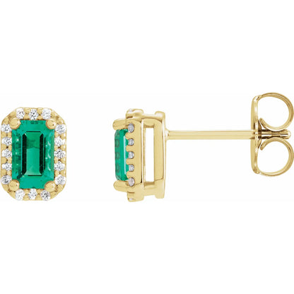 14K Lab-Grown Emerald & .07 CTW Natural Diamond Halo-Style Earrings