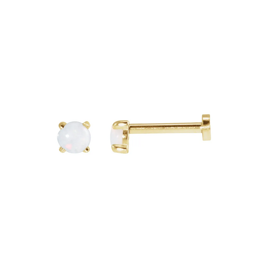 14K Yellow Cabochon Natural White Opal Press Fit Back Stud Earring