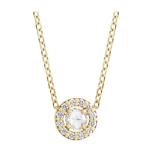 14K Yellow 1/8 CTW Rose-Cut Natural Diamond Halo-Style 16-18" Necklace