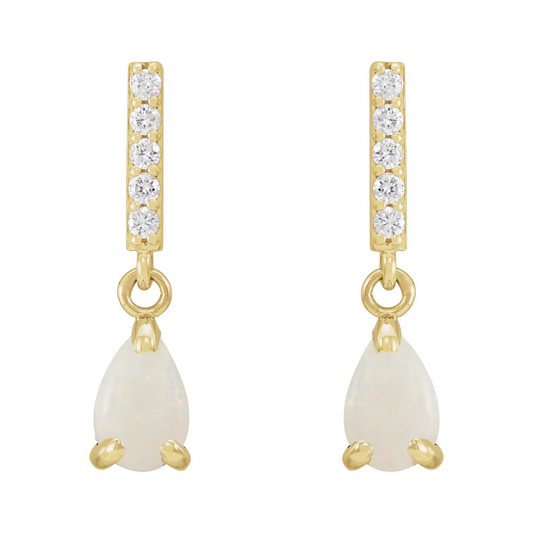 14K Yellow Natural White Opal & .08 CTW Natural Diamond Earrings