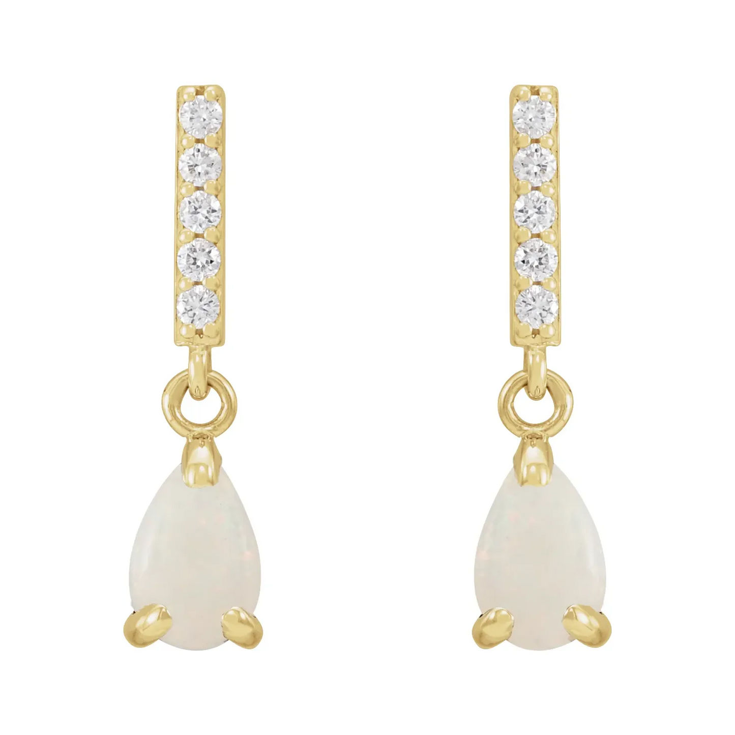 14K Yellow Natural White Opal & .08 CTW Natural Diamond Earrings