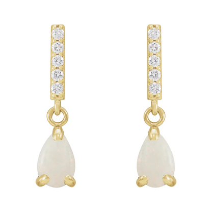 14K Yellow Natural White Opal & .08 CTW Natural Diamond Earrings