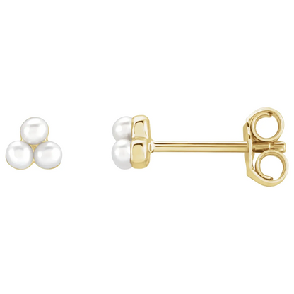 14K Yellow Cultured Freshwater Pearl Cluster Earrings