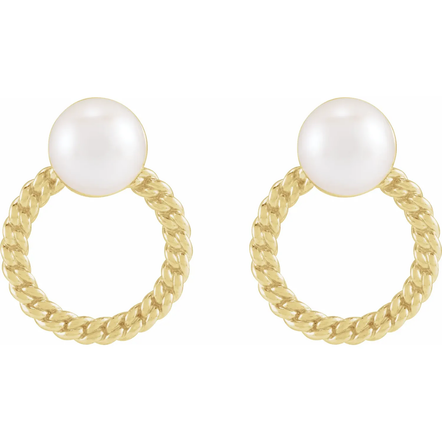 14K Cultured White Akoya Pearl & Curb Chain Earrings
