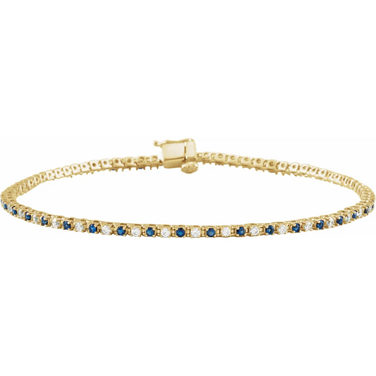 14K Yellow Natural Blue Sapphire & 5/8 CTW Natural Diamond Line 7 1/4" Bracelet